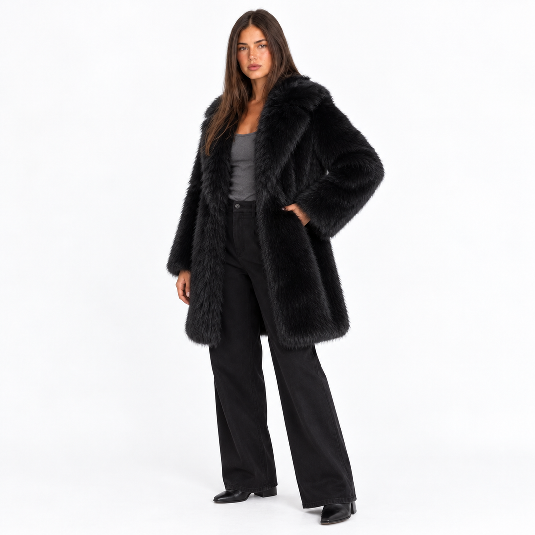 Manteau Doux à Larges Revers – Noir