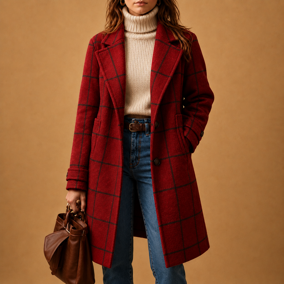 Manteau droit à carreaux – Rouge