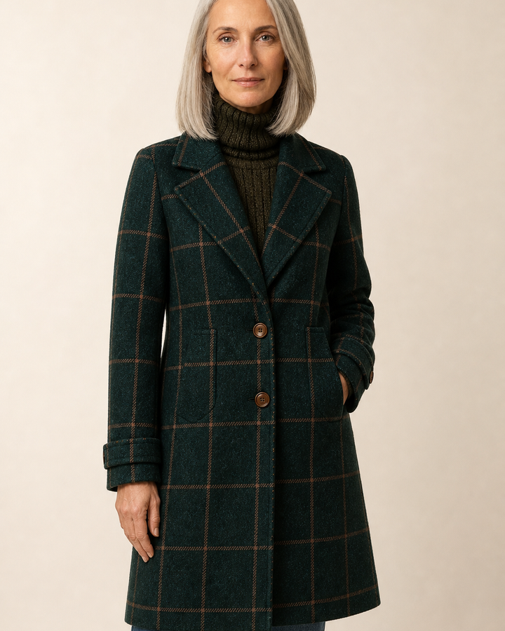 Manteau droit à carreaux