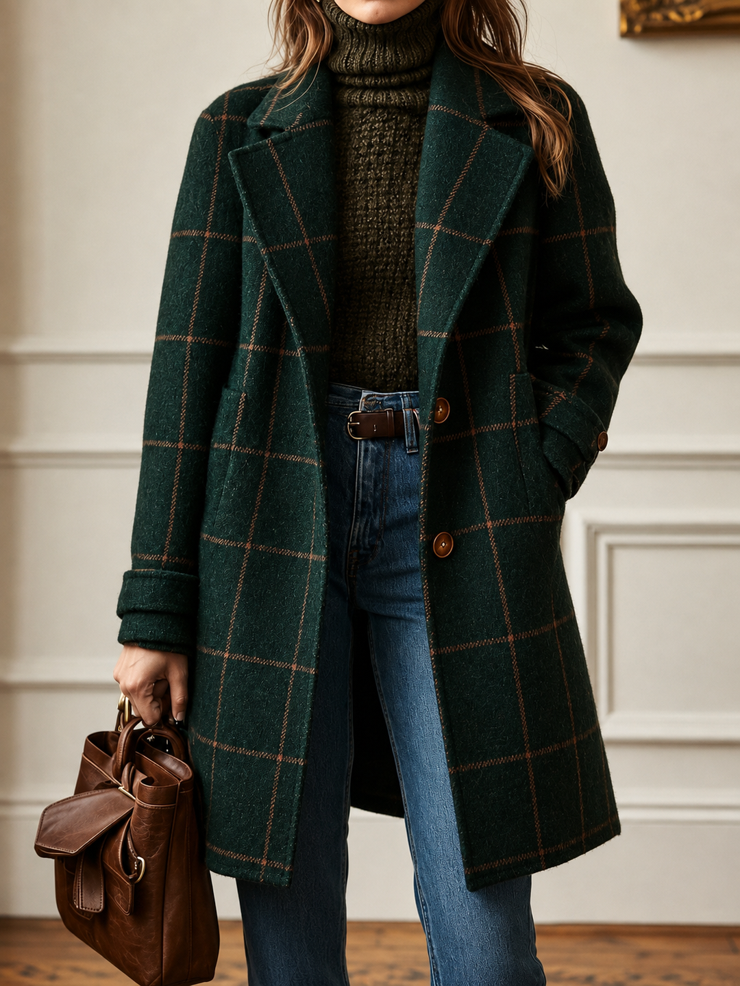 Manteau droit à carreaux