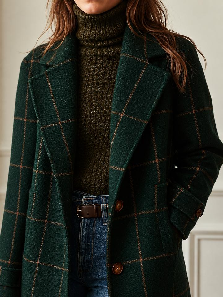 Manteau droit à carreaux