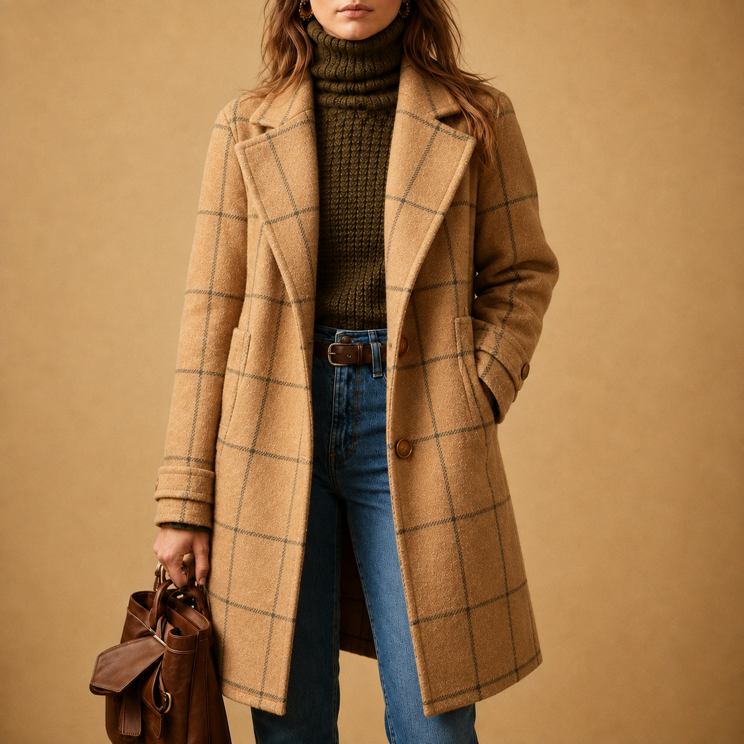 Manteau droit à carreaux – Kaki