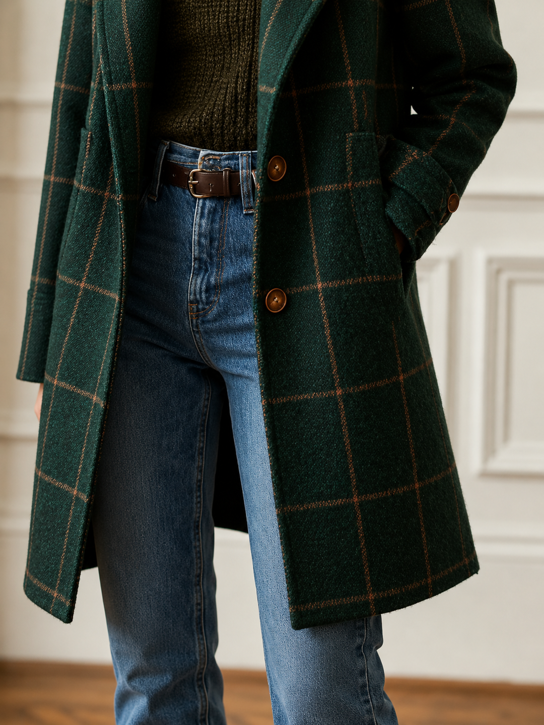 Manteau droit à carreaux