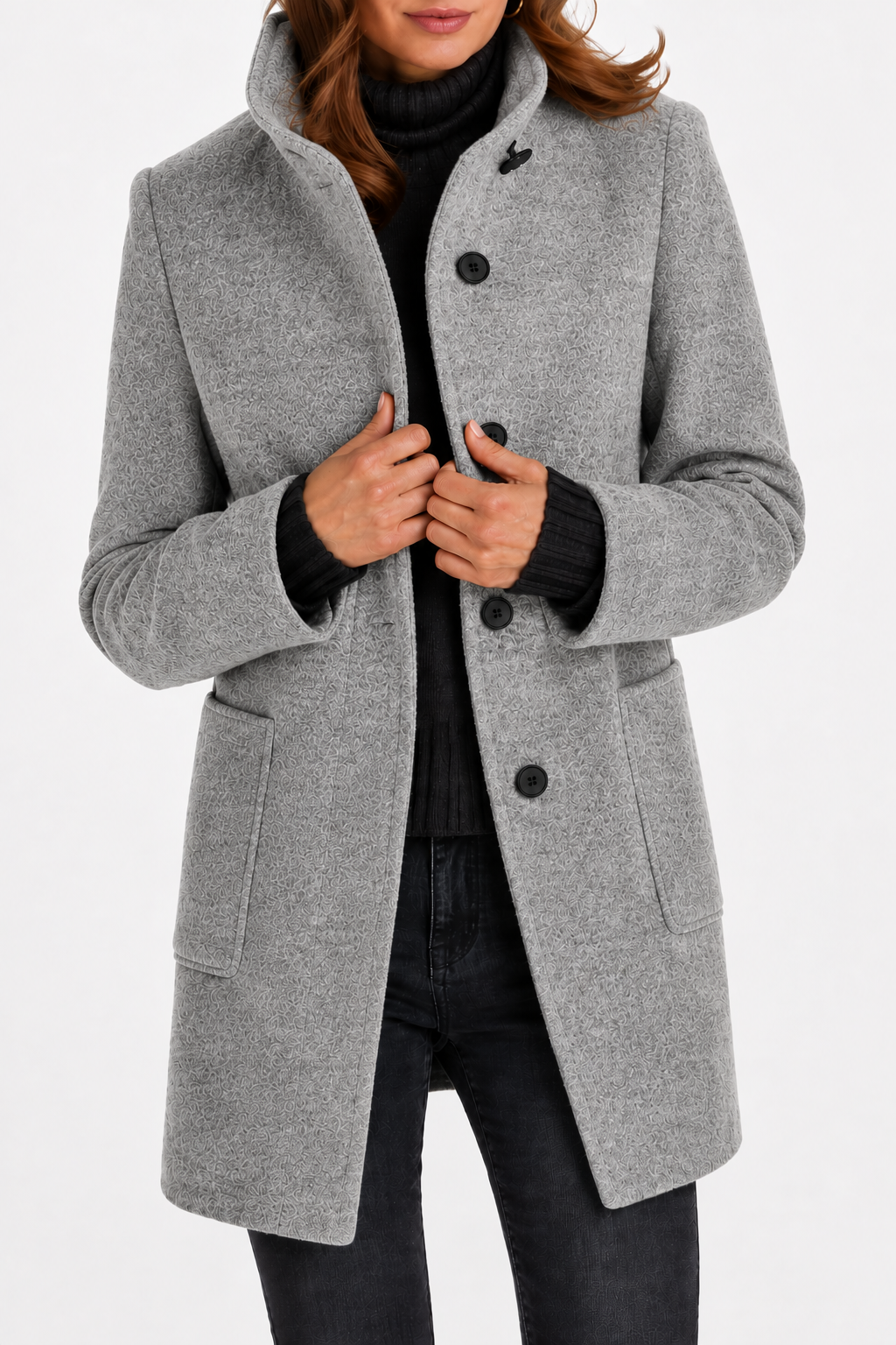 Manteau Droit à Col Montant – Gris