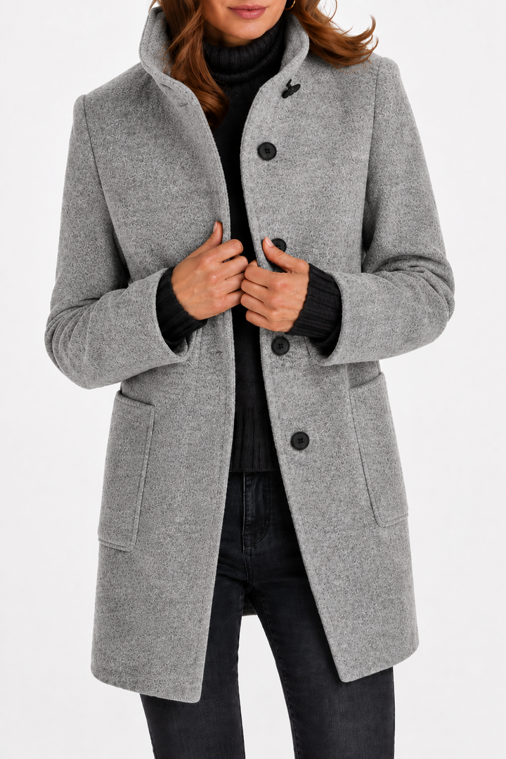 Manteau Droit à Col Montant – Gris