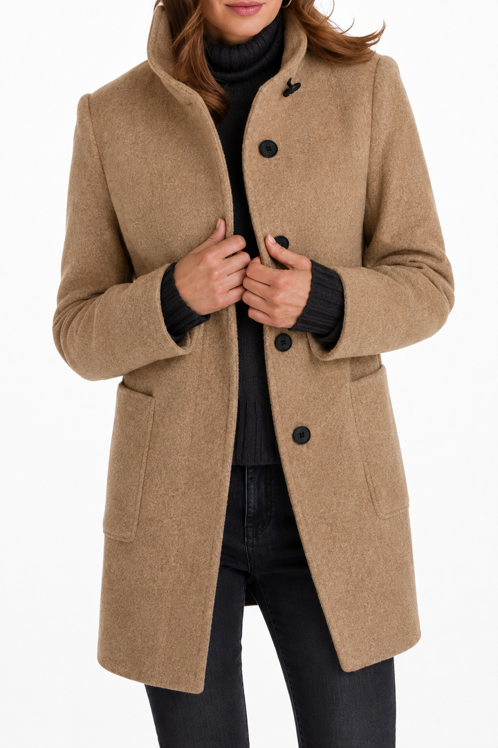 Manteau Droit à Col Montant – Kaki