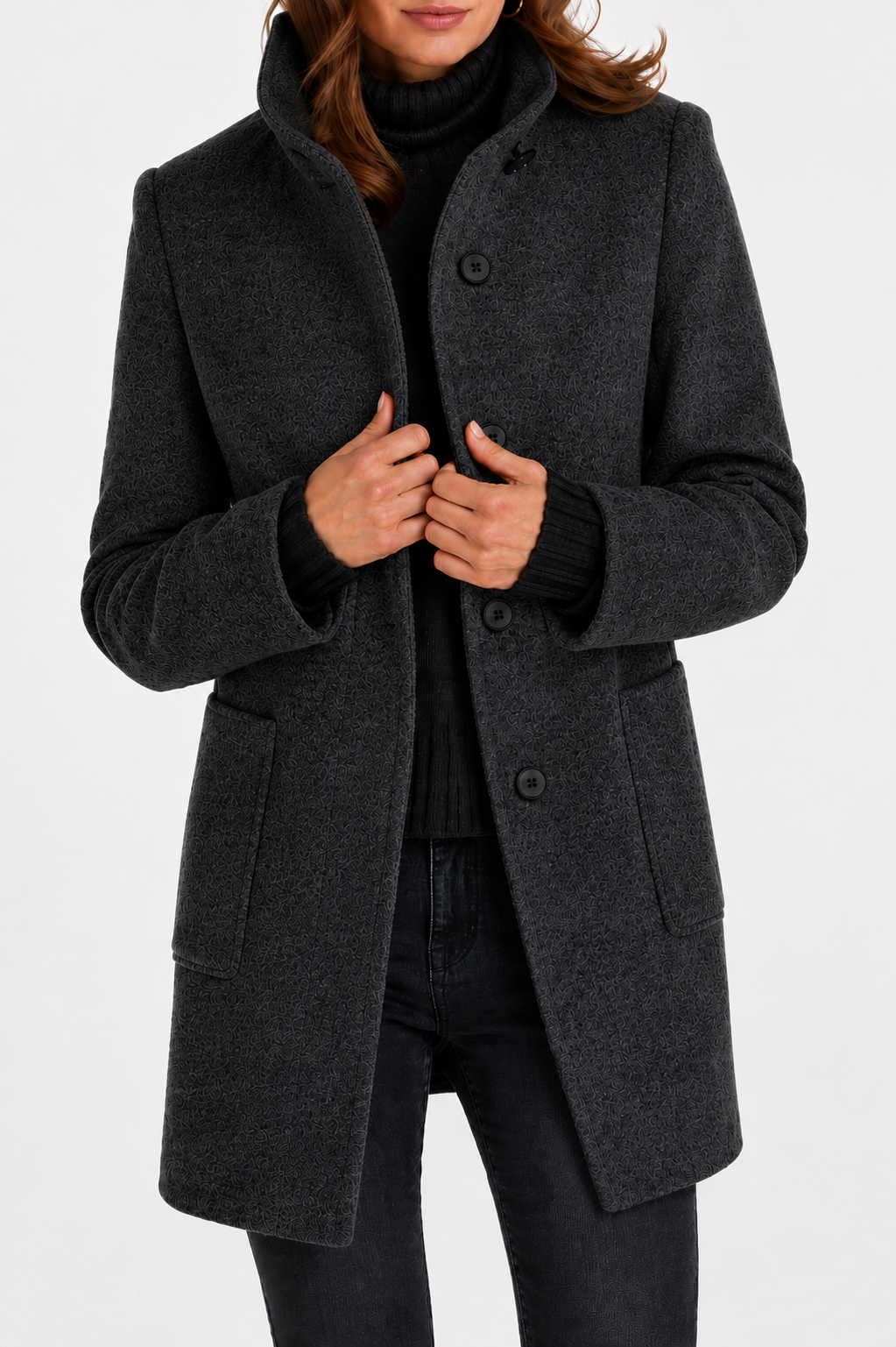 Manteau Droit à Col Montant – Noir