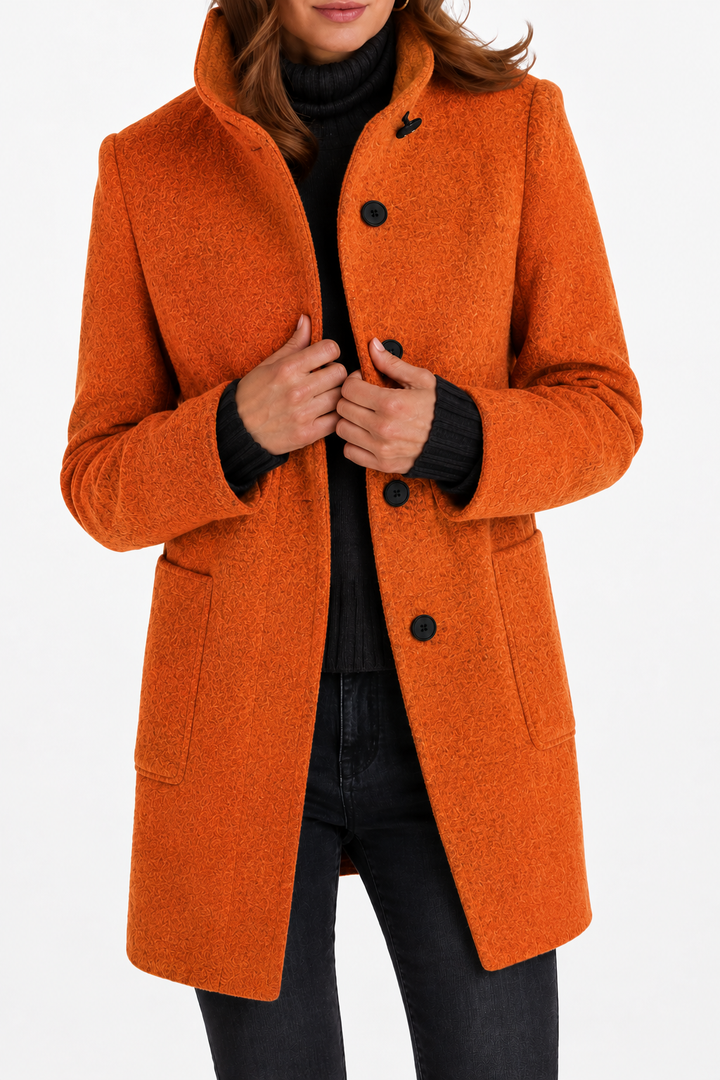 Manteau Droit à Col Montant – Orange