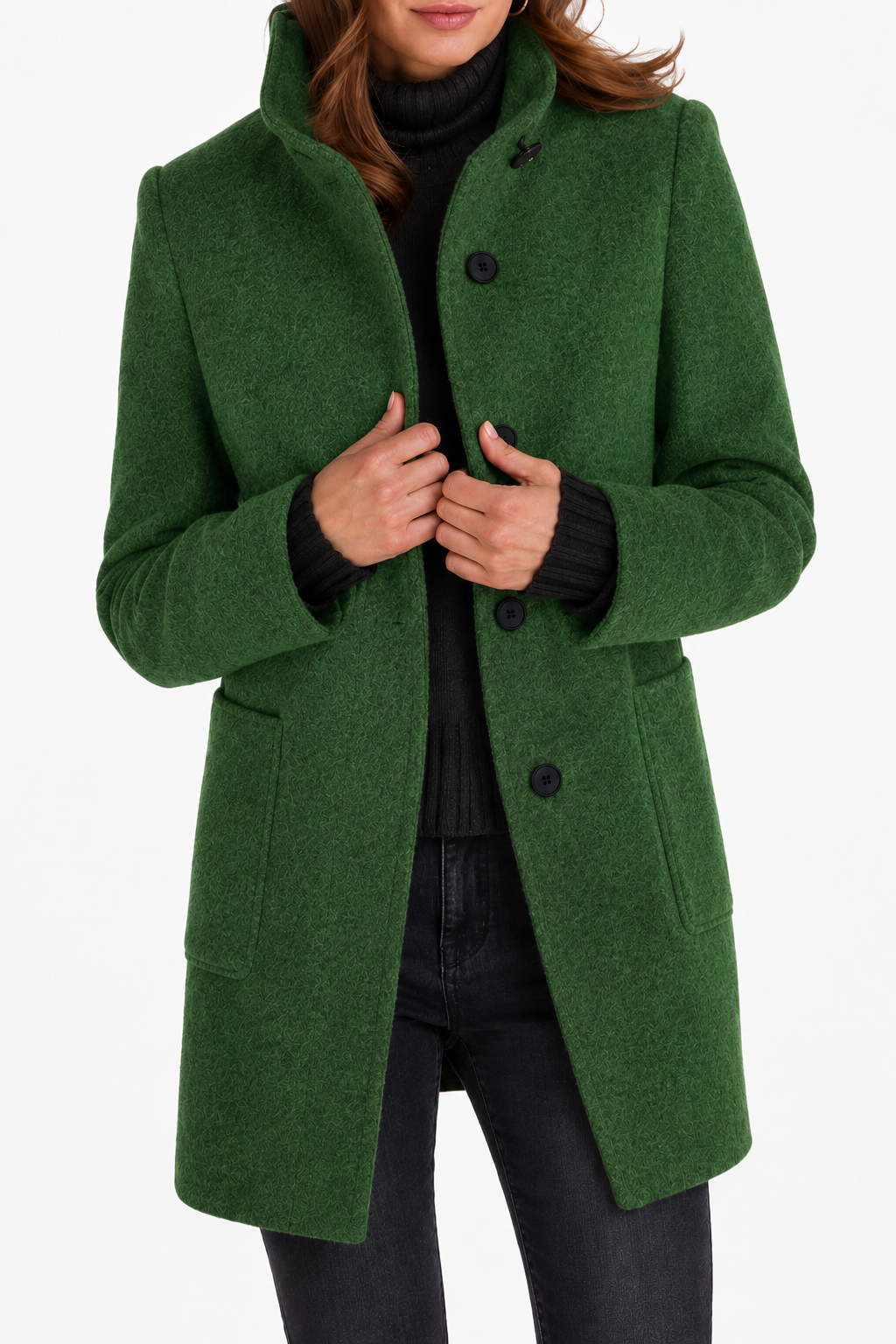 Manteau Droit à Col Montant – Vert