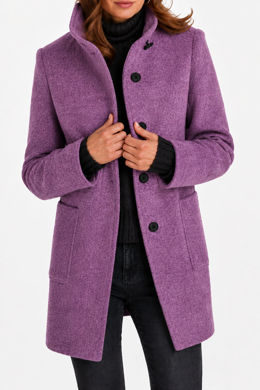 Manteau Droit à Col Montant – Violet