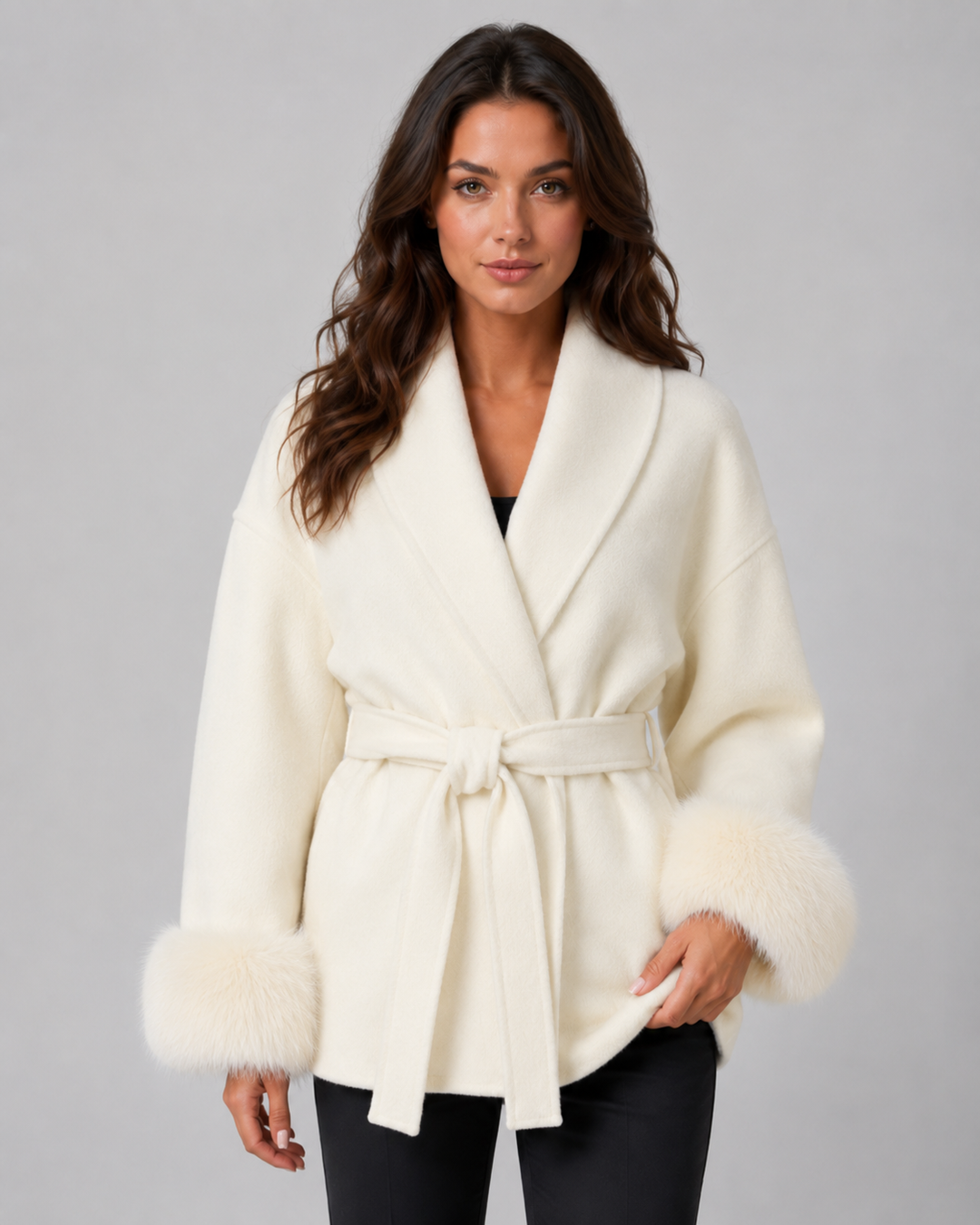 Manteau Élégant à Poignets Douillets – Crème