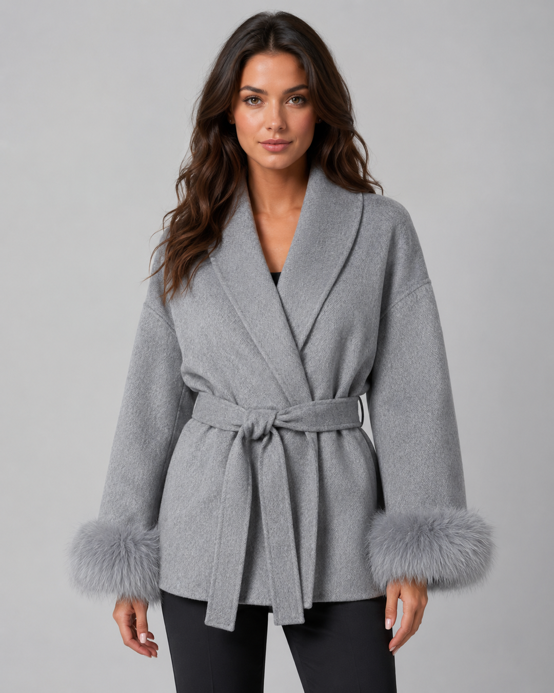 Manteau Élégant à Poignets Douillets – Gris