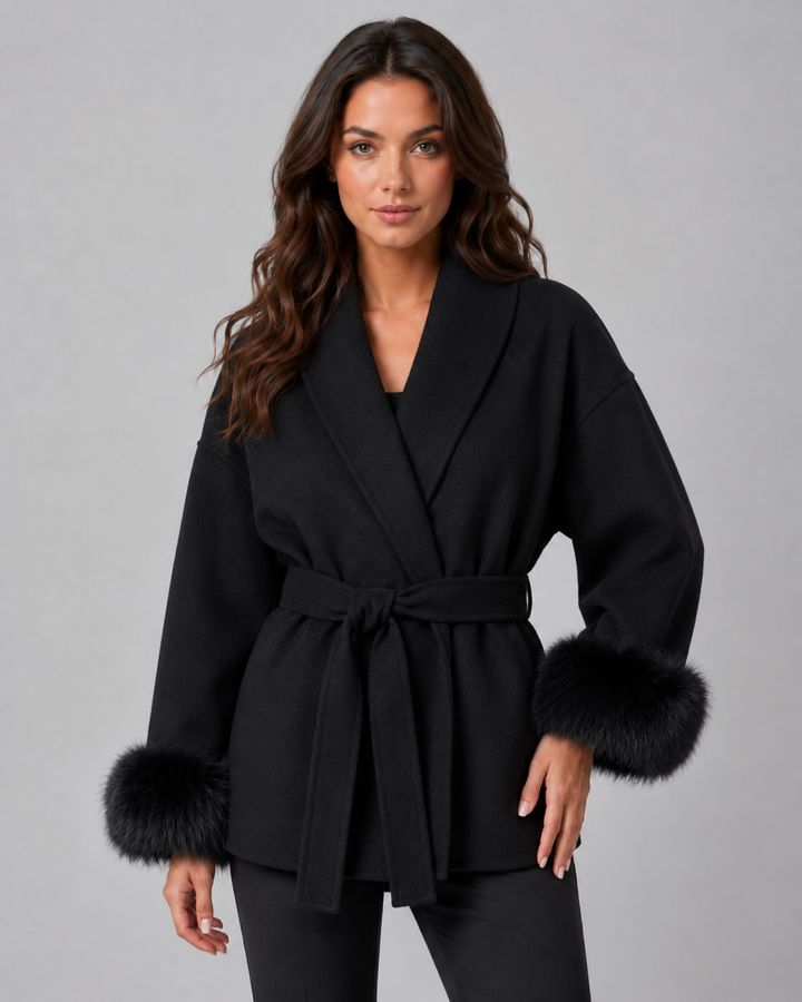 Manteau Élégant à Poignets Douillets – Noir