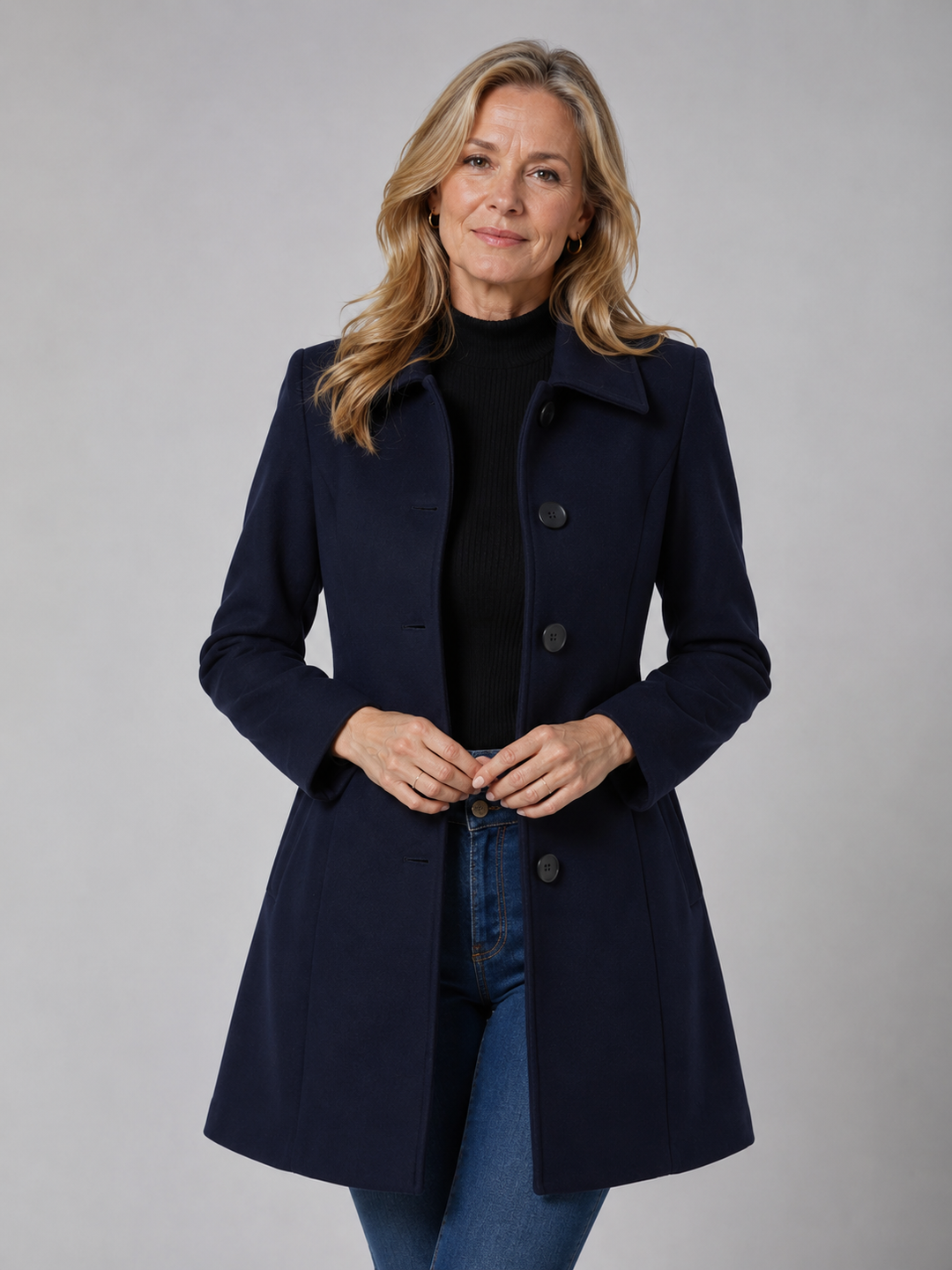 Manteau élégant coupe évasée – Bleu Foncé