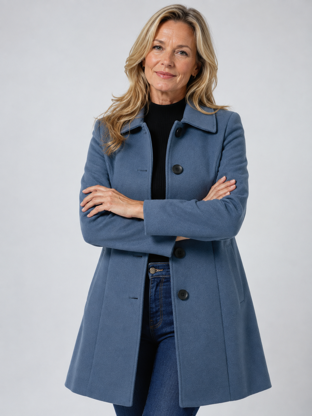 Manteau élégant coupe évasée – Bleu