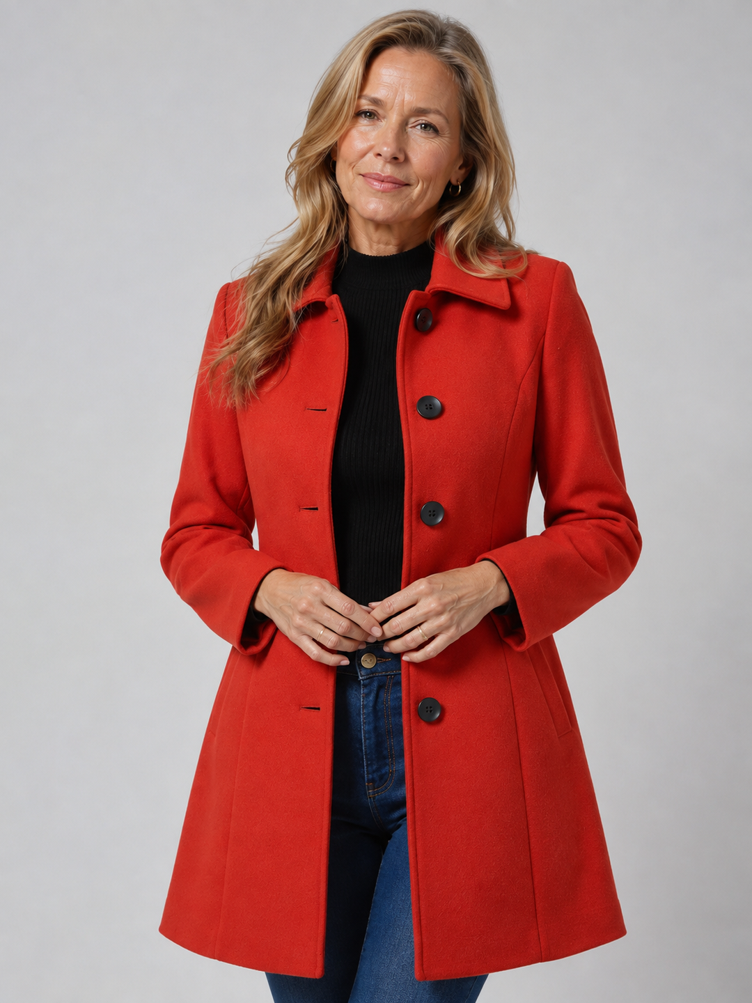 Manteau élégant coupe évasée – Rouge