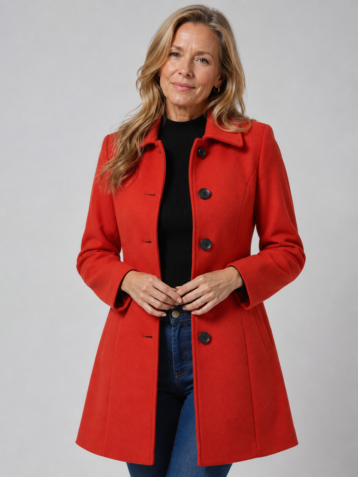 Manteau élégant coupe évasée – Rouge