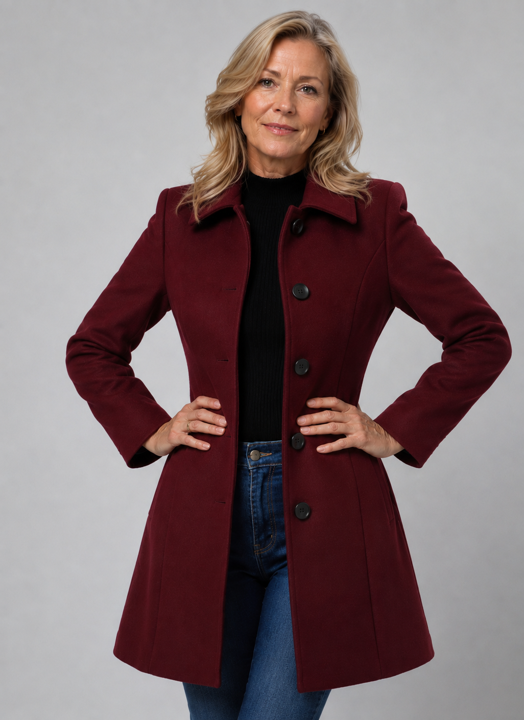 Manteau élégant coupe évasée – Rouge Foncé