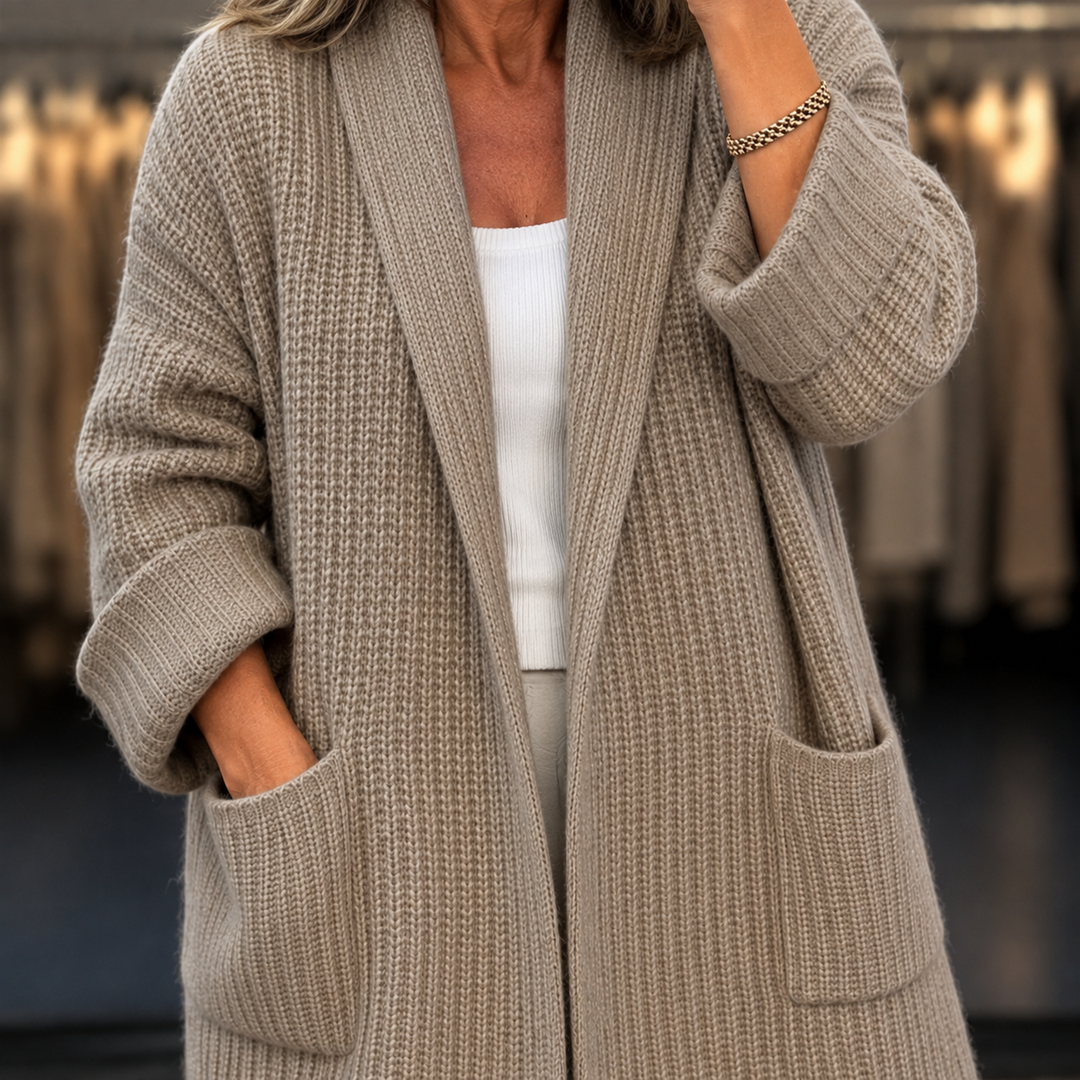 Manteau enveloppant à col châle – Camel