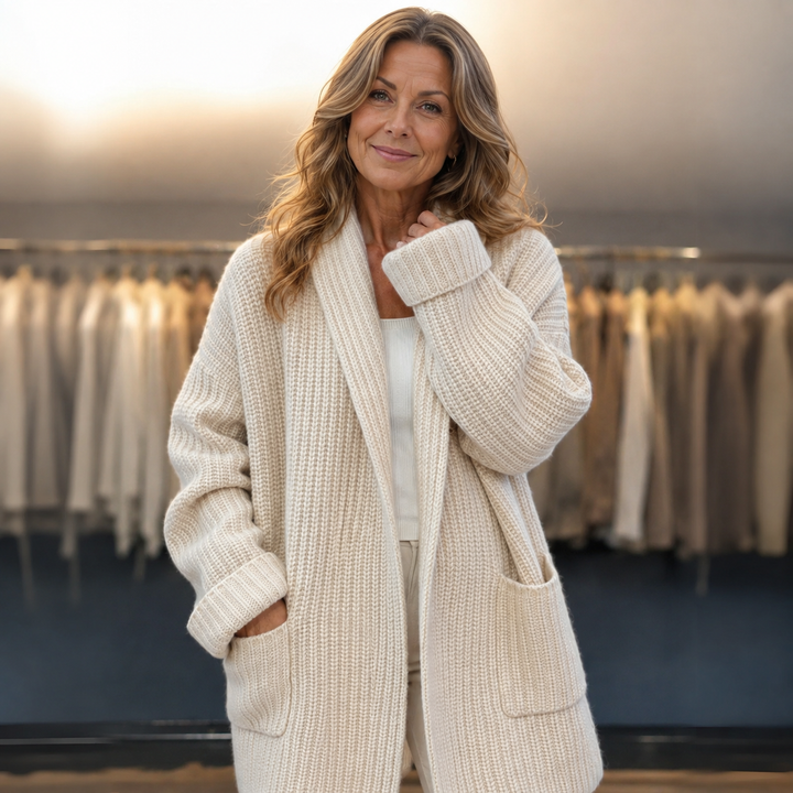 Manteau enveloppant à col châle – Beige
