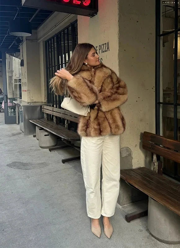 Manteau Enveloppant Marron Chic