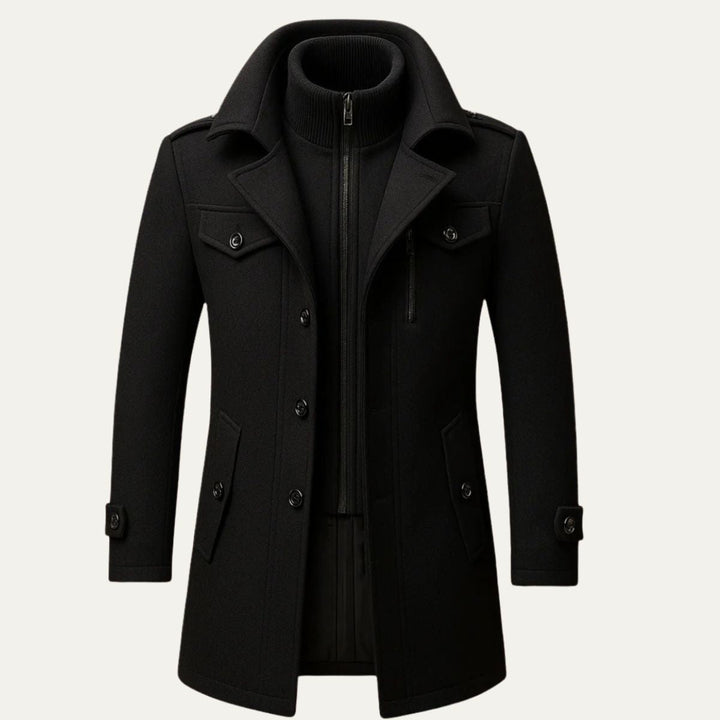 Manteau Homme à Double Col – Noir
