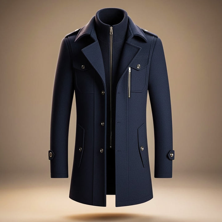 Manteau Homme Structuré à Col Zippé – Bleu Marine