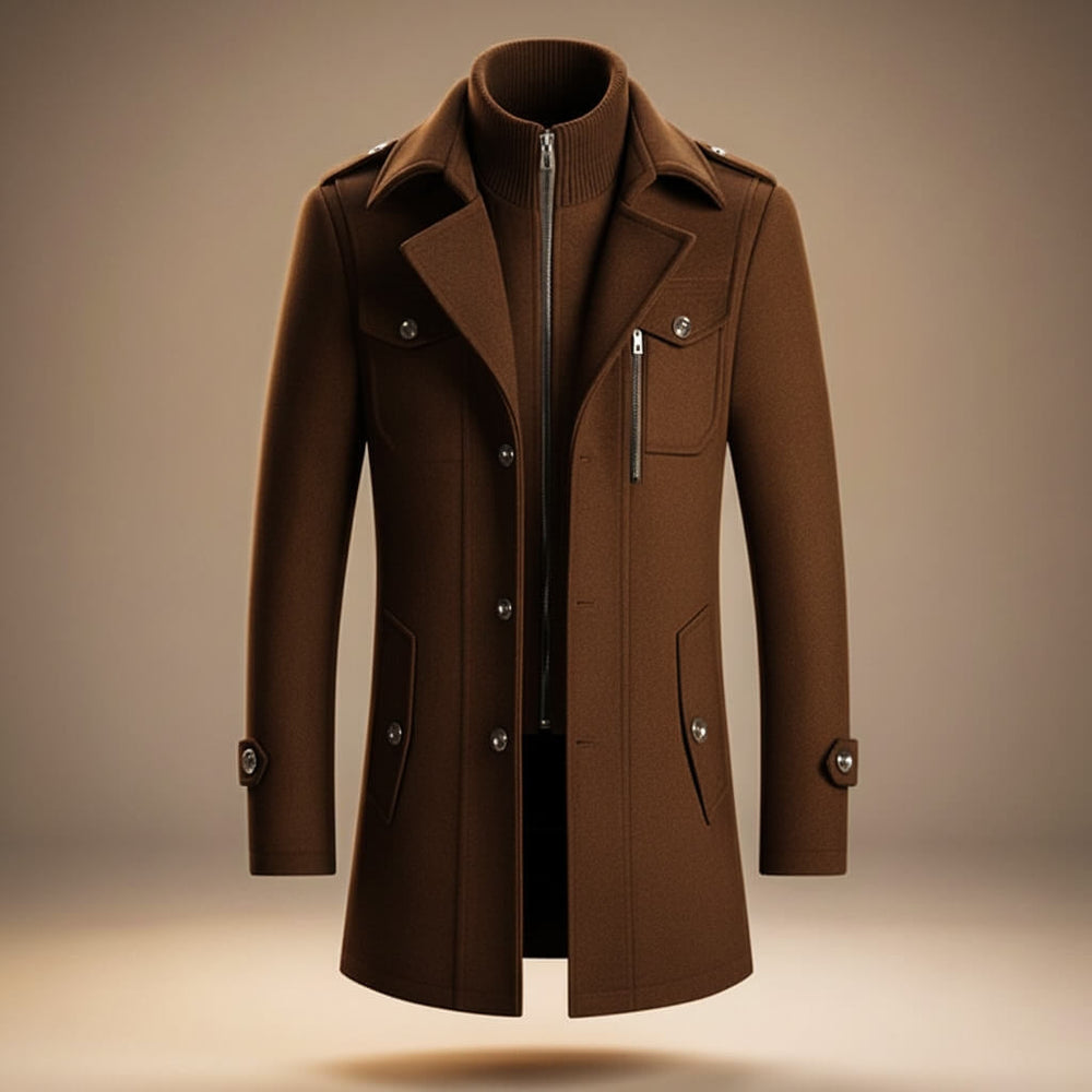 Manteau Homme Structuré à Col Zippé – Cacao