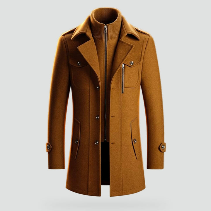 Manteau Homme Structuré à Col Zippé – Cognac