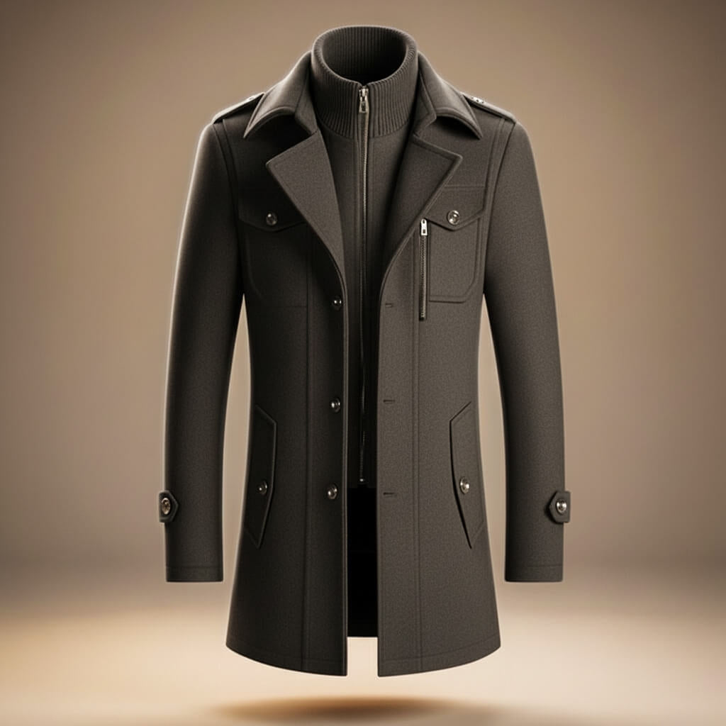 Manteau Homme Structuré à Col Zippé – Gris Graphite