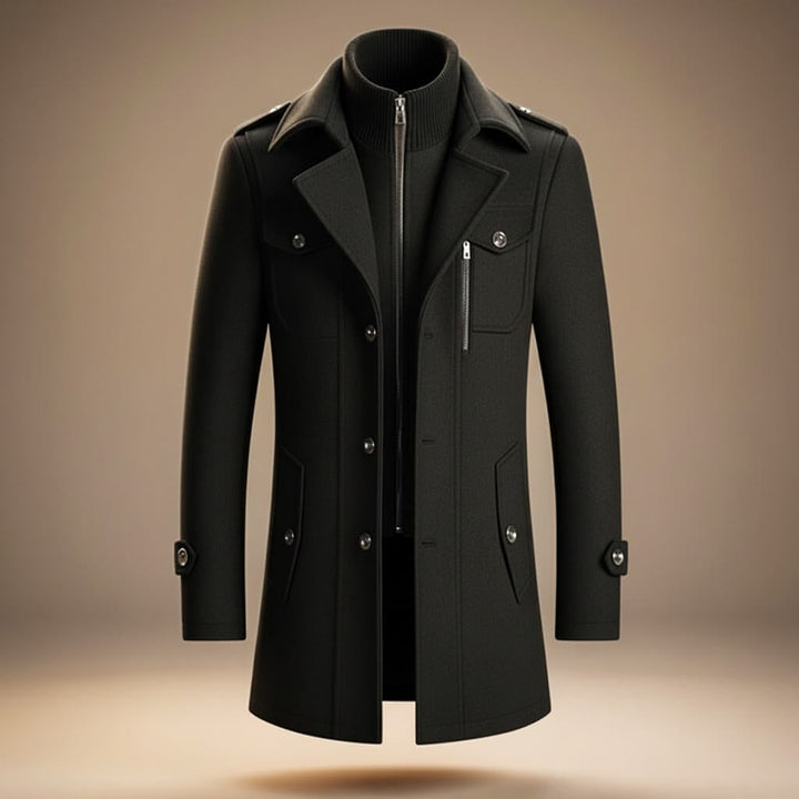Manteau Homme Structuré à Col Zippé – Noir Obsidienne