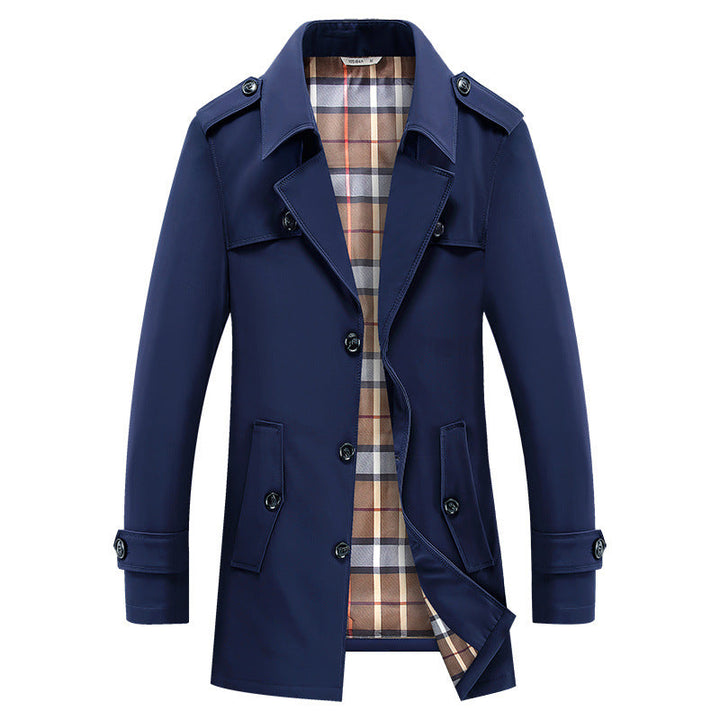 Manteau Homme Style Trench Classique – Bleu Foncé