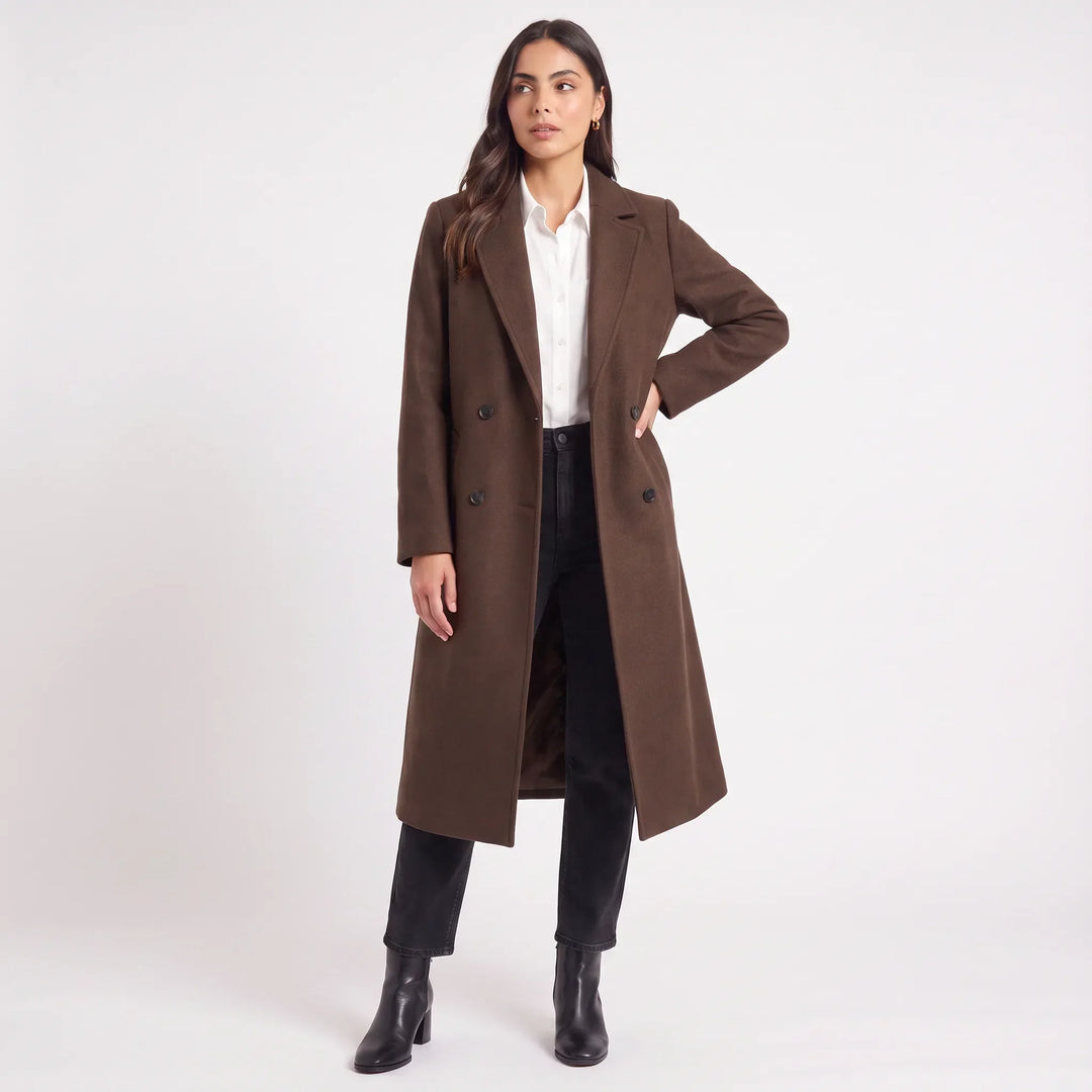 Manteau long à double boutonnage – Marron