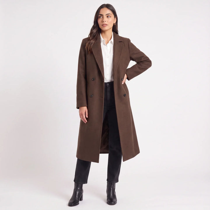 Manteau long à double boutonnage – Marron