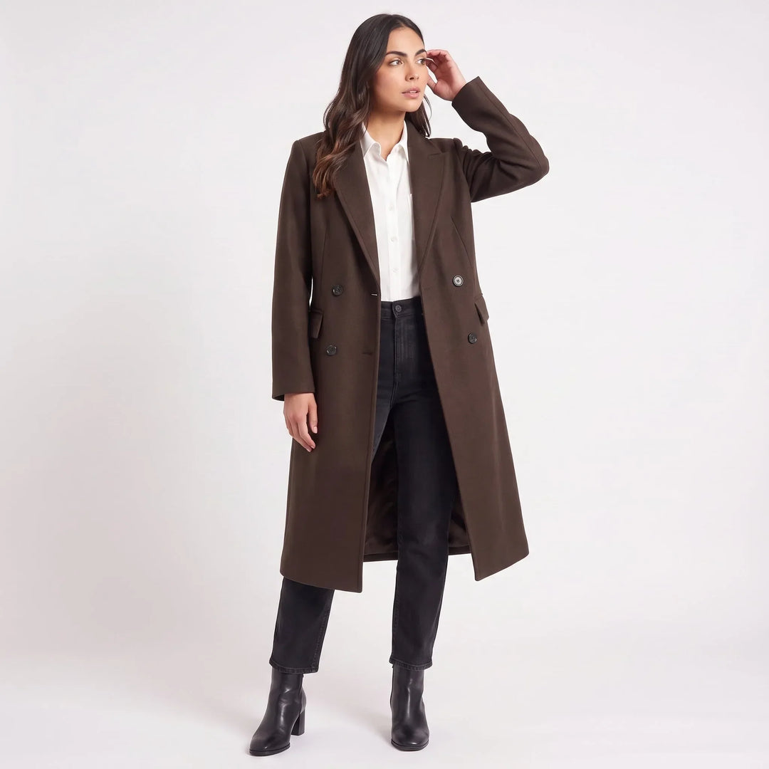 Manteau long à double boutonnage – Marron Foncé
