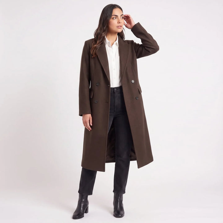 Manteau long à double boutonnage – Marron Foncé