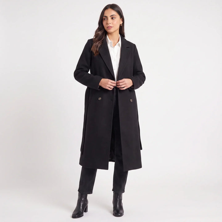 Manteau long à double boutonnage – Noir