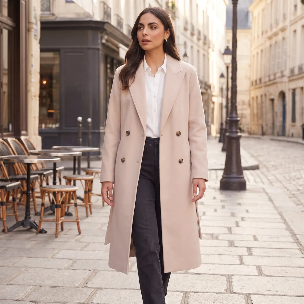 Manteau long à double boutonnage
