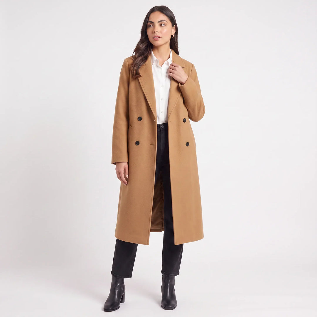 Manteau long à double boutonnage – Marron Clair