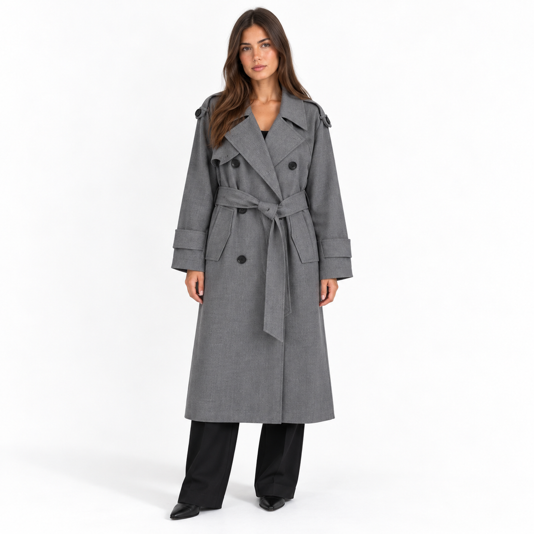 Manteau Long à Larges Revers – Gris
