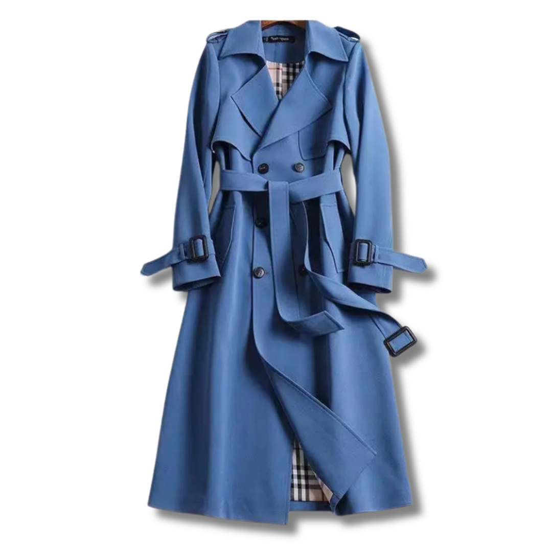 Manteau long ceinturé classique – Bleu
