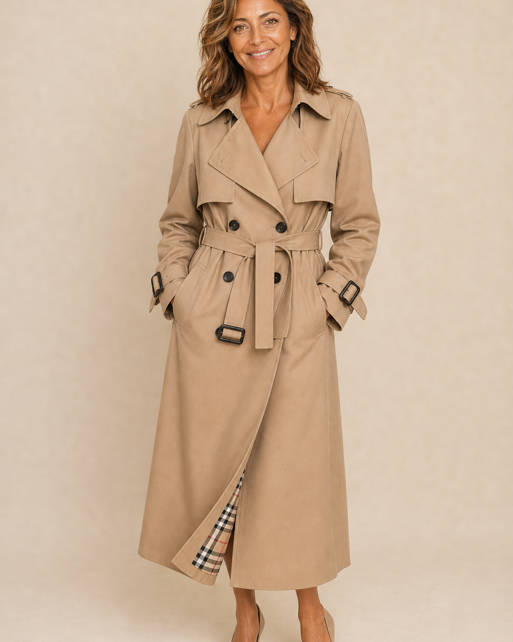 Manteau long ceinturé classique