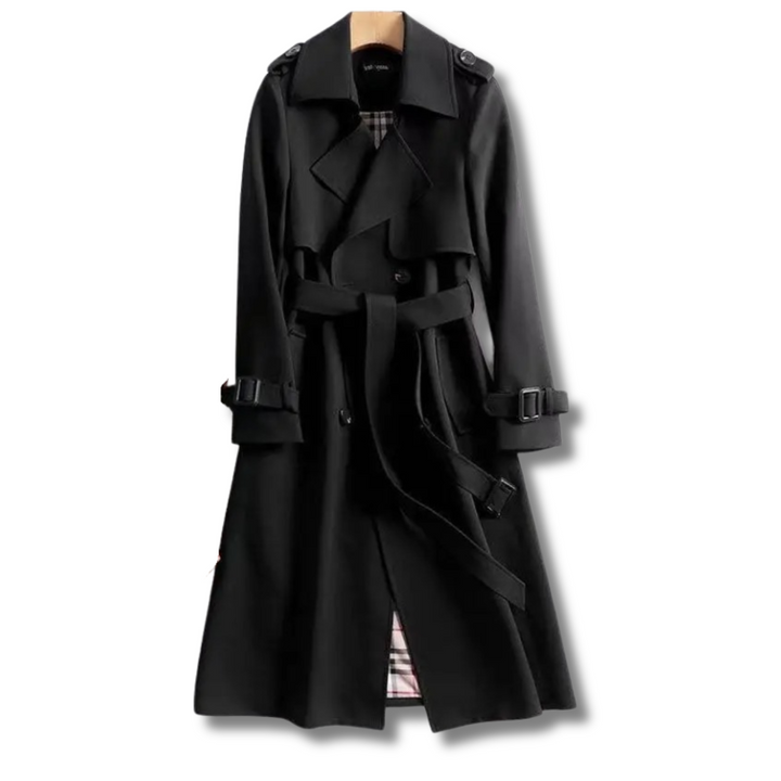 Manteau long ceinturé classique – Noir
