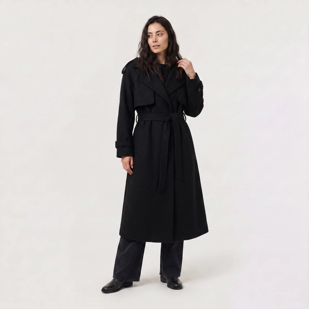 Manteau long ceinturé élégant – Noir