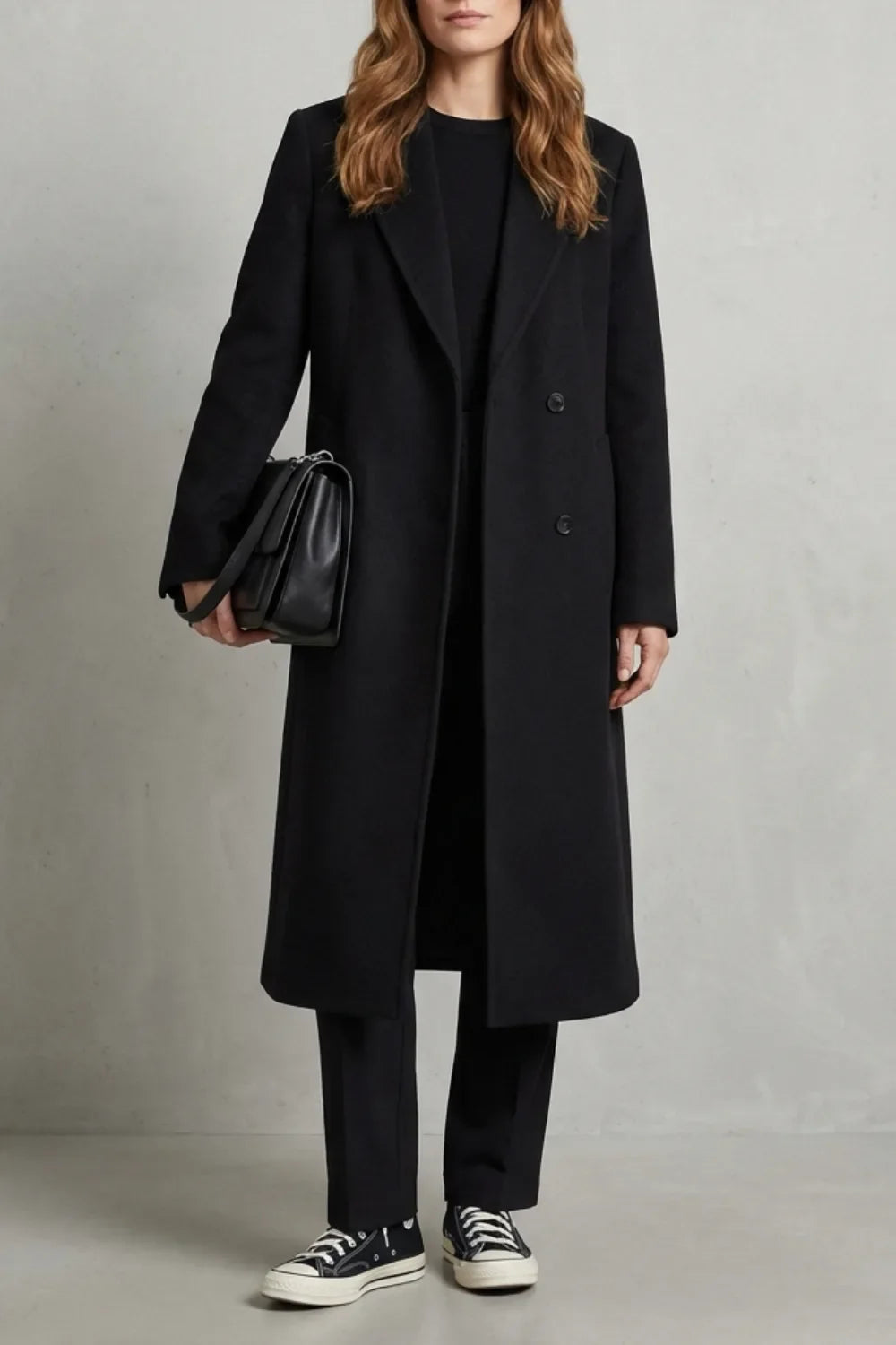 Manteau Long Coupe Droite – Noir
