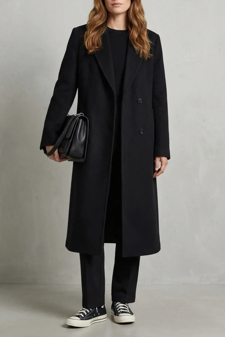 Manteau Long Coupe Droite – Noir