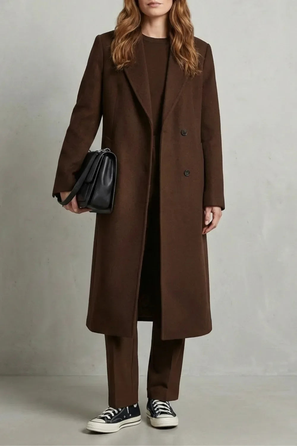Manteau Long Coupe Droite – Marron