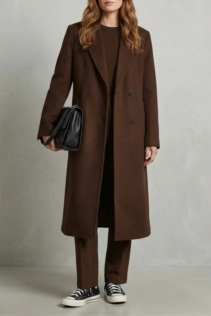 Manteau Long Coupe Droite – Marron