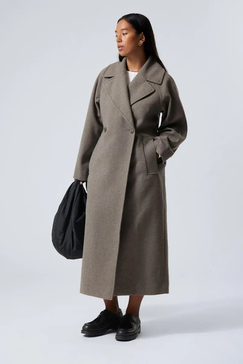 Manteau Long Croisé Ample – Gris