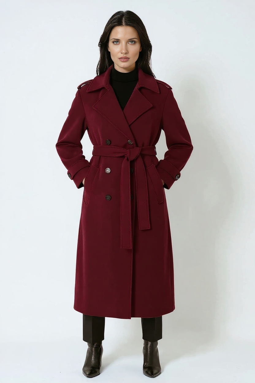 Manteau Long Croisé Bordeaux